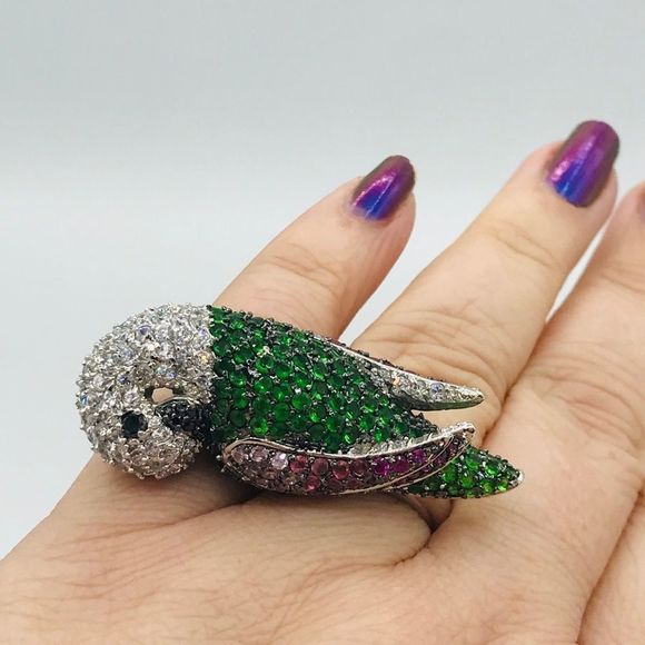 NEW RHODIUM PLATED CZ PARROT RING - Picture 10 of 16